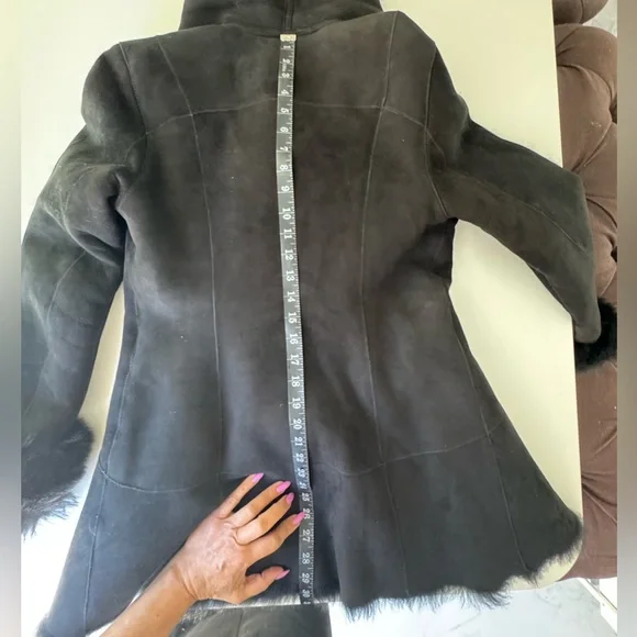 HSO Collection Black dyed Shearling Lamb Fur Jacket Size 6 - Picture 15 of 17